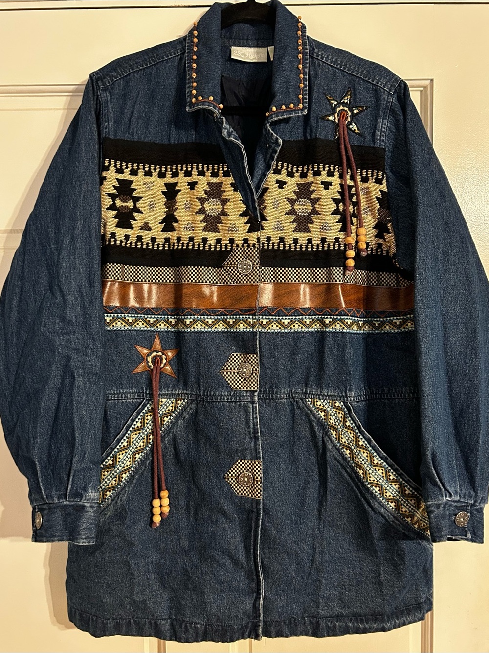 VTG 220 Hickory Southwestern Aztec Denim Jacket Medium